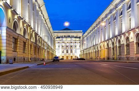 Rossi Street And Alexandrinsky Theatre At Night, St. Petersburg, Russia