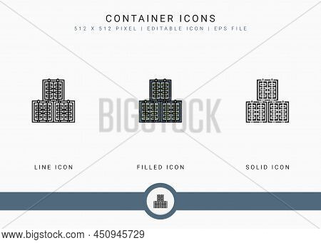 Container Icons Set Vector Illustration With Solid Icon Line Style. Logistic Delivery Concept. Edita