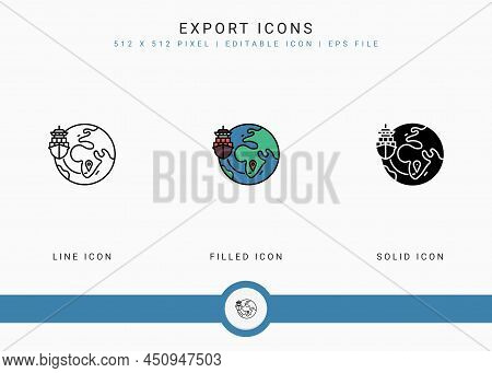 Export Icons Set Vector Illustration With Solid Icon Line Style. Logistic Delivery Concept. Editable