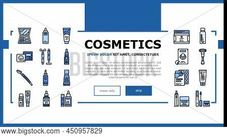 Cosmetics For Visage Skin Treat Landing Web Page Header Banner Template Vector. Eyeshadow Palette An