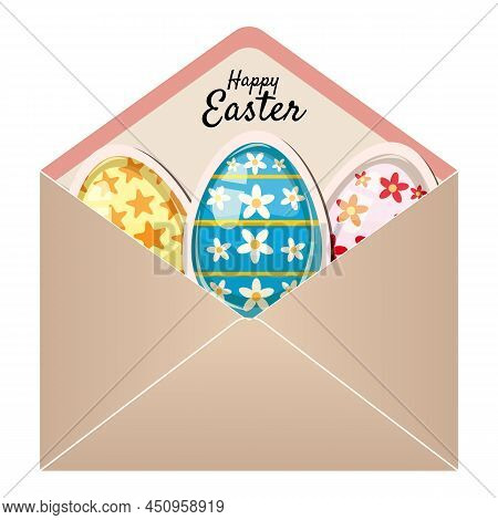 Easter Envelope Paper Mail With A Easter Egg, Vintage. Vector Illustration
