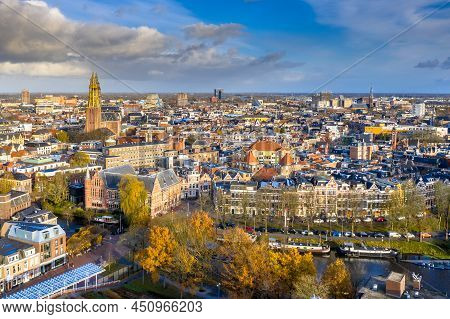 Aerial View Of Groningen City Centre Seen From The South With Blue Loudy Sky