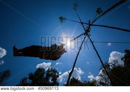 Akha Hill Tribe Swing Ceremony During New Year Festival Or Akha Swing Festival. Chiang Rai, Thailand