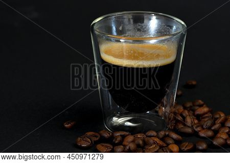 Den Helder, The Netherlands. January 2022. Close Up Of Coffee With Cognac On Black Background.