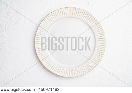 White Plate Empty Utensil Set With Copy Space For Text Or Food With Copy Space For Text Or Food, Top