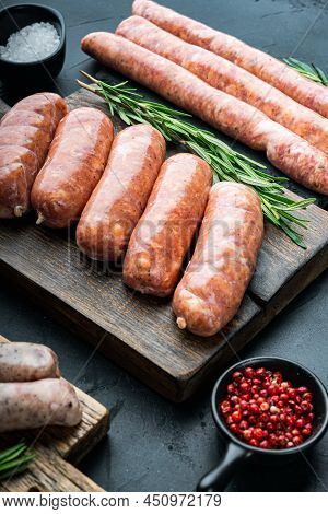 Traditional Mest Sausages, On Black Background. Top View.