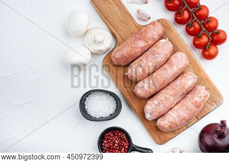 Traditional Mest Sausages, Flat Lay, On White Background.