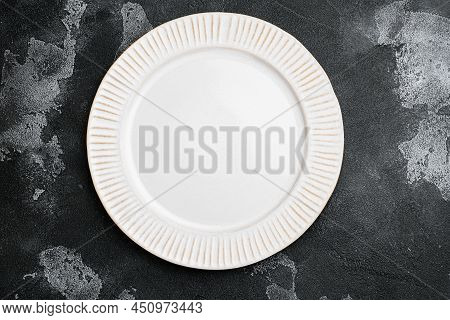Porcelain Empty White Plate Set With Copy Space For Text Or Food With Copy Space For Text Or Food, T