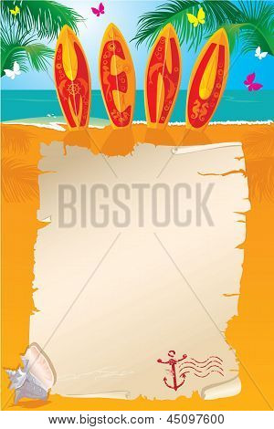 Menu Design - tavole da Surf con la mano disegnata testo e pergamena