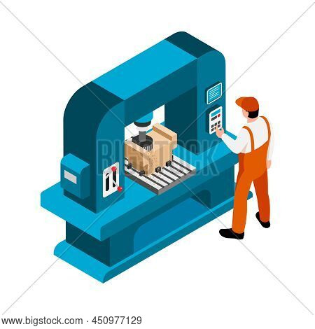 Isometric Sawmill Woodworking Carpentry Factory Composition With Joiners Bench And Worker Sawing Out