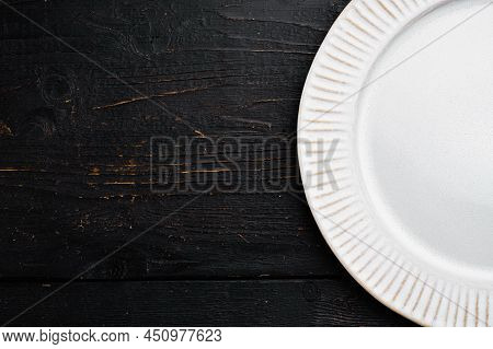 Porcelain Empty White Plate Set With Copy Space For Text Or Food With Copy Space For Text Or Food, T