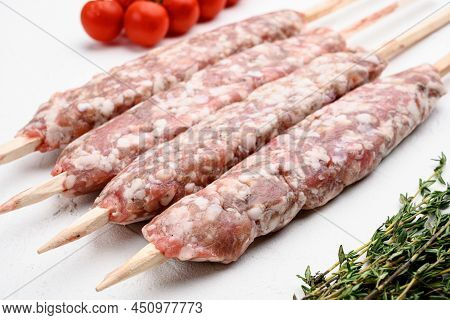 Raw Lula Kebab, Lyulya-kebab Minced Meat, Shish Kebab Ready To Cook  Set, With Grill Ingredients, On