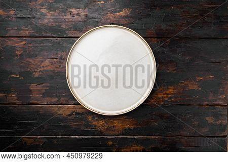 Empty Ceramic Plate Set With Copy Space For Text Or Food With Copy Space For Text Or Food, Top View 
