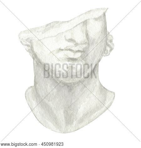 Ancient Greek Sculpture Goddess Head, Watercolor Antique Greece Mythology Statues Bust Hand Drawn Il