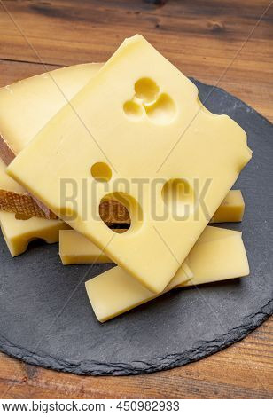 Swiss Cheese Collection, Emmentaler With Holes,  Gruyere, Appenzeller Fondue Cheeses