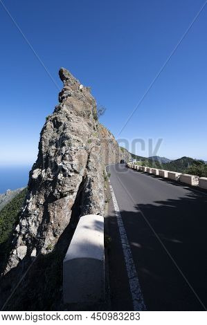 Driving On Narrow Roads In Anaga National Park, North Of Tenerife, Canary Islands, Spain