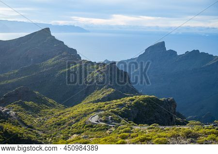Mountains Range In Rural De Teno Park Near Isolated Village Masca On Tenerife And La Gomera Island O