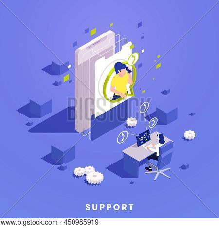Technical Support Call Centre Workers Answering Phone Calls And Chatting Online With Customers Isome