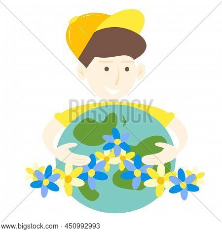 Earth Day. The Guy Hugs The Earth.