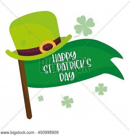 Flag With Text And Elvish Hat Saint Patrick Day Image Vector Illustration