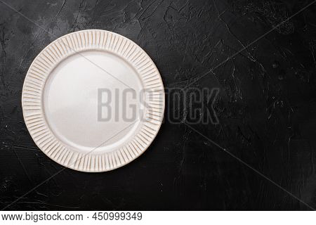 Ceramic Empty White Plate Set With Copy Space For Text Or Food With Copy Space For Text Or Food, Top