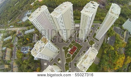 MOSCOW - SEPTEMBER 30: (view from unmanned quadrocopter) Elk Island residential complex, on September 30, 2013 in Moscow, Russia. Settling of residential complex began in II quarter of 2013.