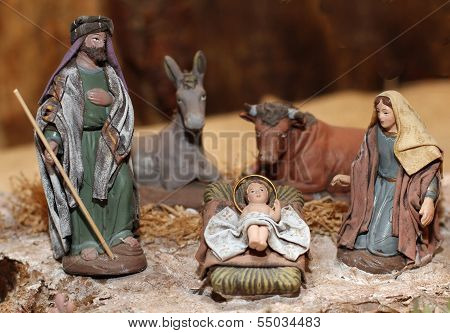 Nativity Scene With Jesus, Joseph And Mary In A Manger On Christmas 3