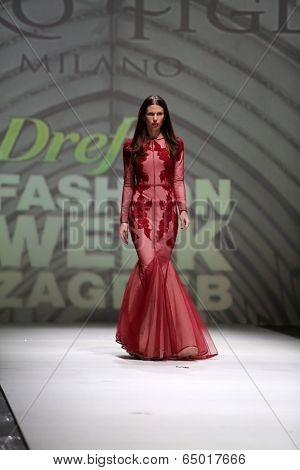 ZAGREB, CROATIA - MAY 09: Fashion model wearing clothes designed by Avaro Figlio on the Zagreb Fashion Week on May 09, 2014 in Zagreb, Croatia.