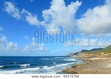 Brown Rocks And Rough Sea