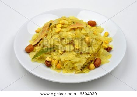 Dry Roasted Chevda On A White Plate