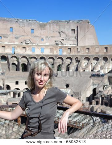 Italy. Rome. The tourist on ruins of the ancient Collosseo