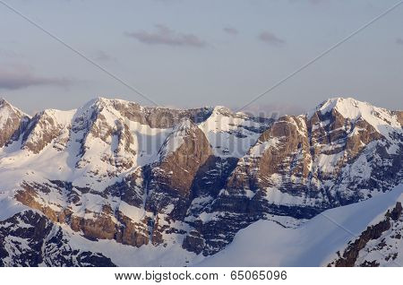 sunset view of the northern slopes of Tendenera Mountains in the Valley of Tena, Pyrenees, Huesca, Aragon, Spain