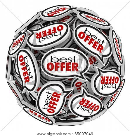 Best Offer words speech bubbles highest bidder sell buy