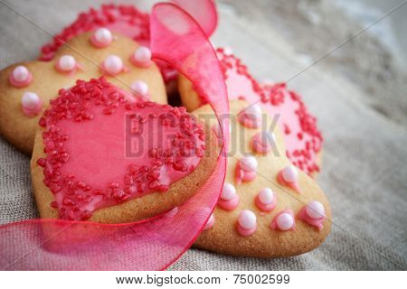 Pink heart shape cookies for ValentineÃ?ÃÂ´s Day celebration