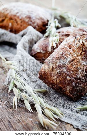 Fresh homemade bread with rye and oat