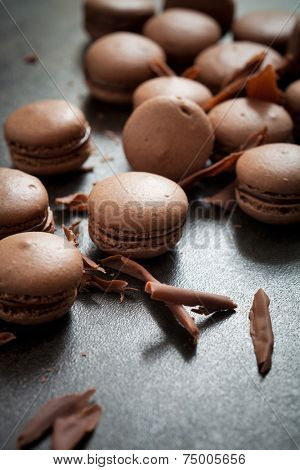 Homemade double chocolate macaroons with chocolate filling