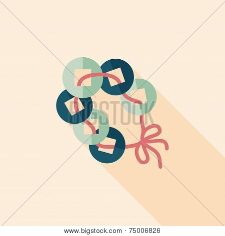 Chinese New Year Flat Icon With Long Shadow,eps10, Ancient Coins Lucky Pendant Means 