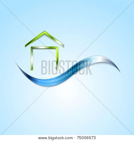 Bright house logo and wave design. Vector background