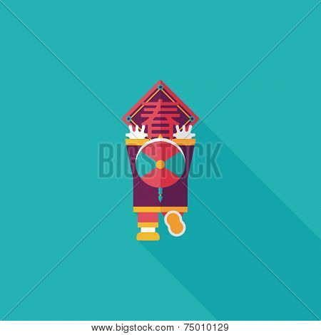 Chinese New Year Flat Icon With Long Shadow,eps10, The Little Boy To Stick Couplets, Chinese Festiva