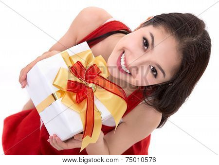 Beautiful Asia Woman Wear Santa Clause Costume