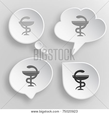 Pharma symbol. White flat vector buttons on gray background.