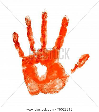 Bloody Handprint Isolated On A White Background