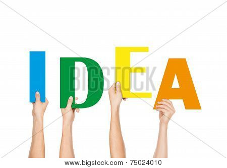People Holding The Colorful Word Idea, Isolated