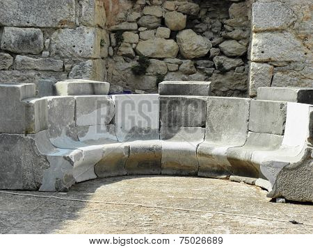 Stone benches in the Byzantine basilica.