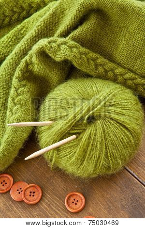 Handmade Knitted Scarf With Green Wool