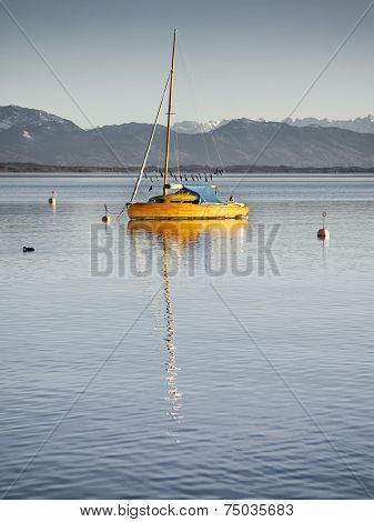 A sailing boat at the Starnberg Lake in Germany
