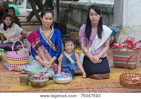 Unidentified Lao Women In Traditional Dress