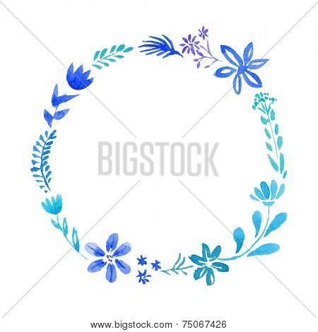 Watercolor vector floral oval wreath with leaves and flowers