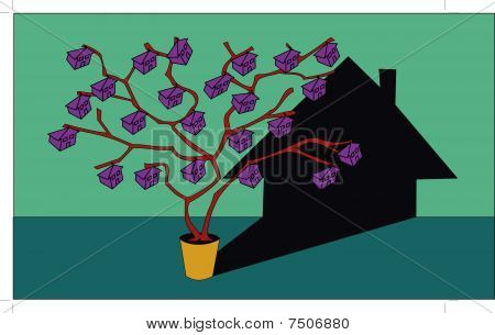árbol con casas en las ramas