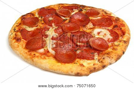 Pepperoni pizza on white background